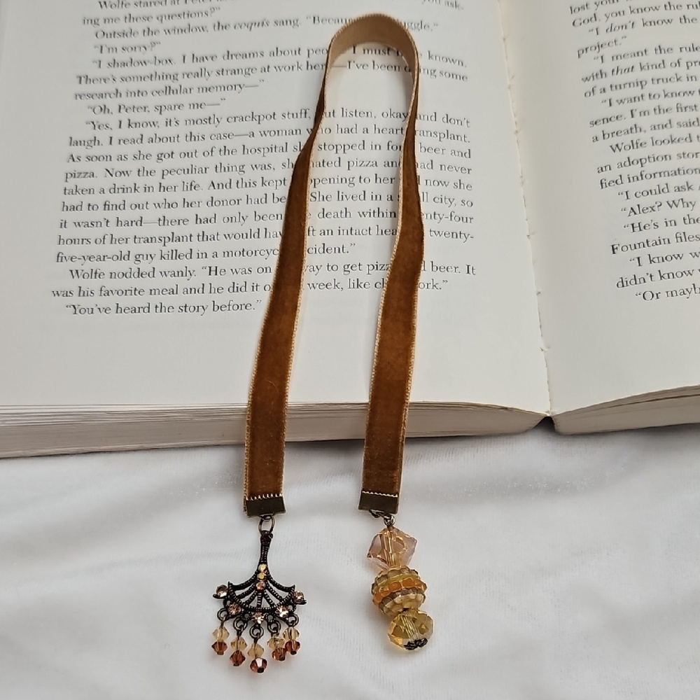 Handmade Brown Camel Color Velvet Ribbon Beaded Bookmark Tassel Charms DIY Book